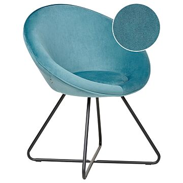 Accent Chair Blue Upholstery Velvet Round Seat Retro Minimalist Beliani