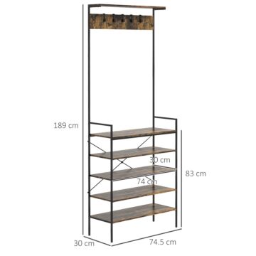 Homcom Kitchen Bakers Rack, Microwave Stand, Coffee Bar With 5 Shelves And 5 Hooks, Shoe Racks