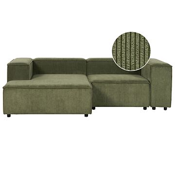 Modular Right Hand Sofa Green Corduroy 2 Seater Sectional Corner Sofa With Black Legs Modern Living Room Beliani