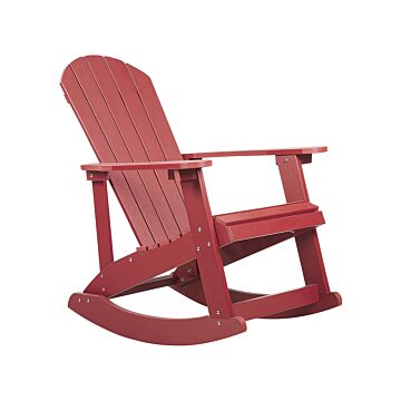 Garden Rocking Chair Red Plastic Wood Slatted Design Traditional Style Outdoor Indoor Beliani