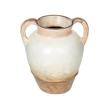 Decorative Vase Beige Terracotta Crackle Effect Painted Vintage Look Jug Shape Beliani