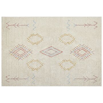 Rug Beige Cotton 160 X 230 Cm Geometric Pattern Hand Tufted Flatweave Living Room Bedroom Beliani