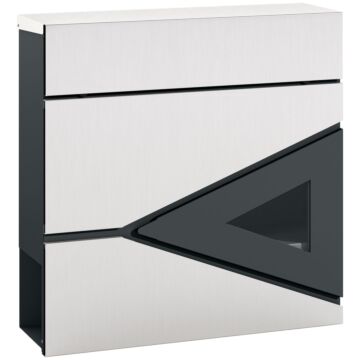 Homcom Wall Mounted Post Box With Viewing Window, 2 Lock, Modern Galvanised Steel Mailbox With Copper Core, Weatherproof Letterbox For Outdoor Use, Easy To Install, Silver
