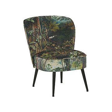 Armchair Multicolour Fabric Armless Accent Chair Armless Vertical Tufting Wooden Legs Beliani