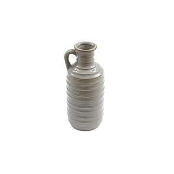 Ceramic Grey Ribbed Vase With Handle 27cm