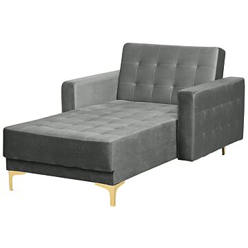 Chaise Lounge Grey Velvet Tufted Fabric Modern Living Room Reclining Day Bed Gold Legs Track Arms Beliani