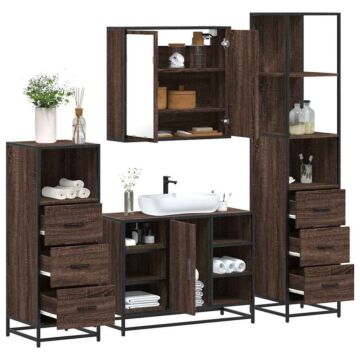 Vidaxl 4 Piece Bathroom Furniture Set Brown Oak Engineered Wood