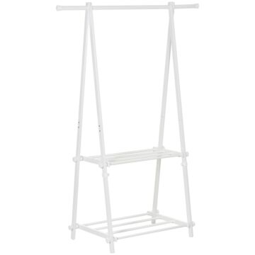 Homcom Minimalist Foldable Adjustable Clothes Rack Hanger W/ 2 Shelves 107.5l X 45w X 150h Cm Hallway Entryway Furniture - White