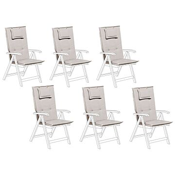 Set Of 6 Garden Chair Cushion Taupe Polyester Seat Backrest Pad Modern Design Outdoor Pad Beliani