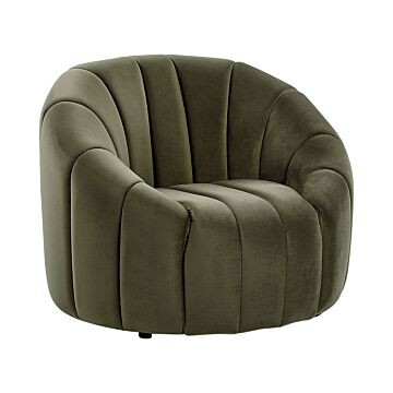 Velvet Armchair Dark Green Soft Fabric Contemporary Retro Design Tufted Seat Low Back Beliani