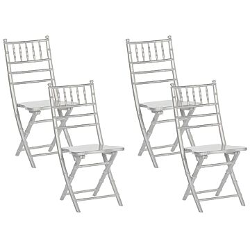 Set Of 4 Folding Chairs Silver Beechwood Dining Room Chairs Contemporary Style Beliani