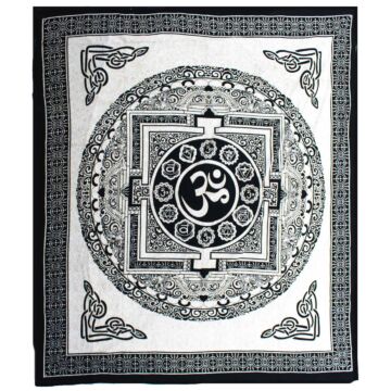 Double Cotton Bedspread + Wall Hanging - Mono - Om Mandala