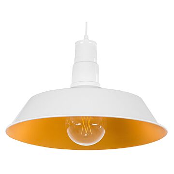 1 Light White Ceiling Pendant Lamp Round Shade Aluminium Shiny Modern Kitchen Living Room Beliani