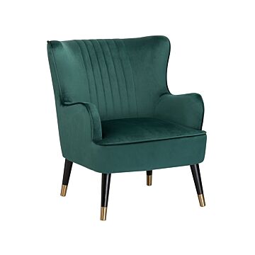 Wingback Chair Emerald Green Velvet Upholstered Black Legs Channel Back Glamorous Design Beliani