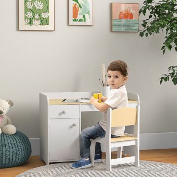 Zonekiz Kids Desk And Chair Set For 3-6 Year Old With Storage Drawer, Study Table And Chair For Children, White
