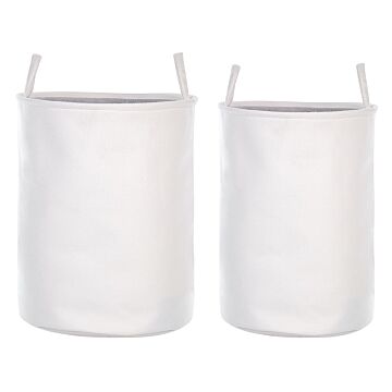 Set Of 2 Storage Basket White Polyester Cotton With Drawstring Cover Laundry Bin Practical Accessories Beliani