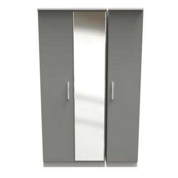 Contrast Triple Mirrored Wardrobe In Dusk Grey & White