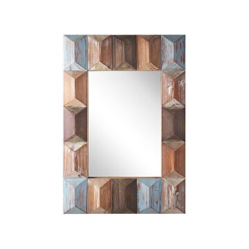 Wall Mirror Multicolour Solid Wood Frame Rectangular 63 X 90 Cm Distressed Handmade Boho Modern Beliani