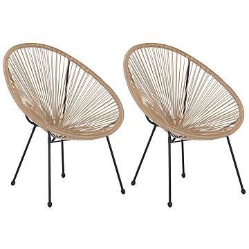 Set Of 2 Garden Chairs Natural Pe Rattan Papasan Modern Round Indoor Outdoor Deep Seat Beliani