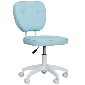 Vinsetto Vanity Office Chair, Pu Leather Computer Chair For Home, With Adjustable Height, Armless, Swivel Wheels, Blue