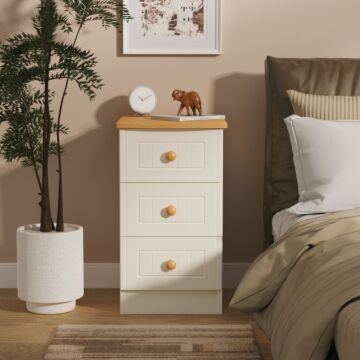 Warwick 3 Drawer Bedside Cabinet In Cream Ash & Modern Oak