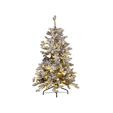 Artificial Christmas Tree White Synthetic 120 Cm Hinged Branches Pre-lit Winter Holiday Decor Beliani