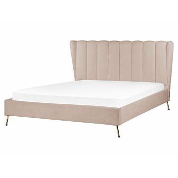 Bed Frame Taupe Velvet Upholstery Golden Metal Legs Eu King Size 5ft3 With Usb Port Headboard Modern Glam Bedroom Beliani