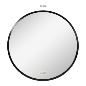 Kleankin Round Bathroom Mirror, Modern Wall-mounted Makeup Mirror With Aluminium Frame For Washroom Living Room, Black, 40x40 Cm
