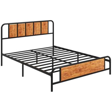 Homcom 31cm King Size Bed Frame, Industrial Bed Base With Headboard, Footboard, Steel Slat Support And Under Bed Storage, 160 X 207cm