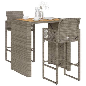 Vidaxl 3 Piece Garden Bar Set Without Cushions Grey Poly Rattan Acacia