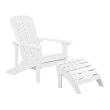Garden Chair White Plastic Wood With Footstool Weather Resistant Modern Style Beliani