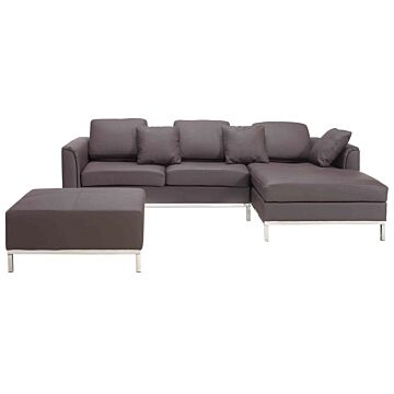 Corner Sofa Brown Leather Upholstered With Ottoman L-shaped Left Hand Orientation Beliani