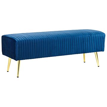 Bench Blue Velvet Upholstered Gold Metal Legs 118 X 40 Cm Glamour Living Room Bedroom Hallway Beliani