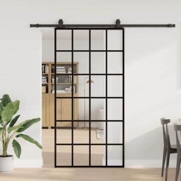 Vidaxl Sliding Door With Hardware Set Black 102x205 Cm Esg Glass