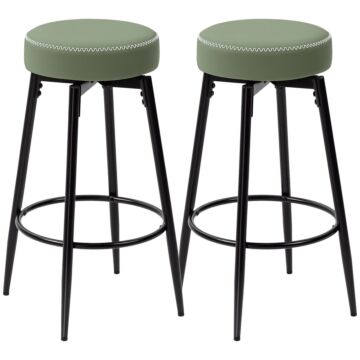Homcom Set Of Two Faux Leather Bar Stools - Green/black