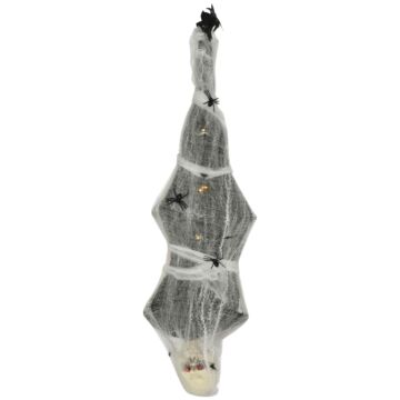 Homcom 4.7ft Life Size Outdoor Halloween Decoration Hanging Mummy With Spider Web, Animated Prop Decor With Sound And Motion Activated, Light Up Eyes, Howling Sound, Posable Arms, Moving Body