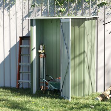 Outsunny Garden Storage Shed, Outdoor Tool Shed With Sloped Roof, Lockable Door For Equipment, Bikes, Light Green, 142 X 84 X 189cm