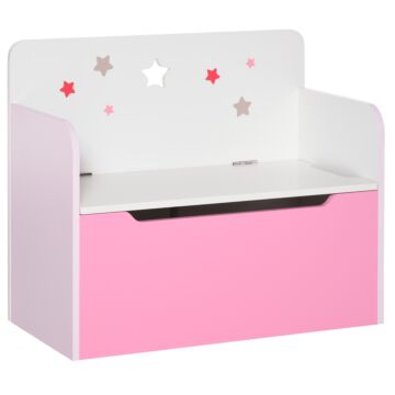 Homcom Kids Wooden Toy Storage Chest Chair 2 In 1 Design With Gas Stay Bar Safety Hinges Lid 60 X 30 X 50cm Pink