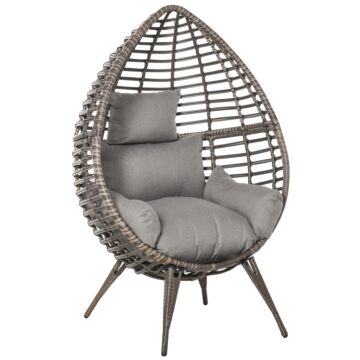 Outsunny Outdoor Indoor Rattan Egg Chair Wicker Weave Teardrop Chair With Cushion Grey