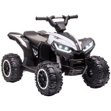 Homcom 12v Quad Bike With Forward Reverse Functions, Ride On Car Atv Toy With High/low Speed, Slow Start, Suspension System, Horn, Music, White