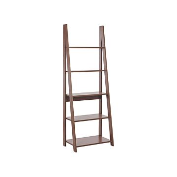 Ladder Shelf Dark Wood Particle Board Bookcase Leaning Shelves 5 Tier Open Back Design Beliani