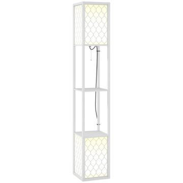 Homcom Floor Lamp With Shelves, Dual Light, Modern Tall Standing Lamps, With Pull Chain Switch (bulb Not Included), White