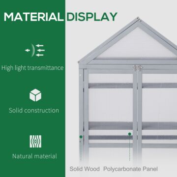 Outsunny 3-tier Wooden Cold Frame Greenhouse Garden Polycarbonate Grow House W/ Adjustable Shelves, Double Doors, 80 X 47 X 138cm, Grey