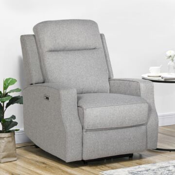 Homcom Electric Recliner Armchair, Recliner Chair With Adjustable Leg Rest, Usb Port, Grey