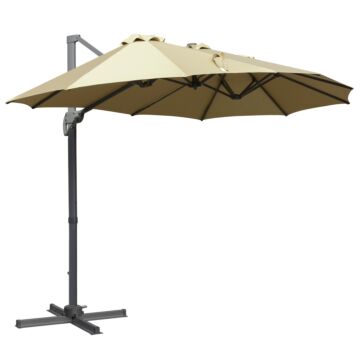 Outsunny 4.5m Double-sided Rectangular Patio Parasol, Large Garden Umbrella With Crank Handle, 360° Cross Base For Bench, Outdoor, Khaki