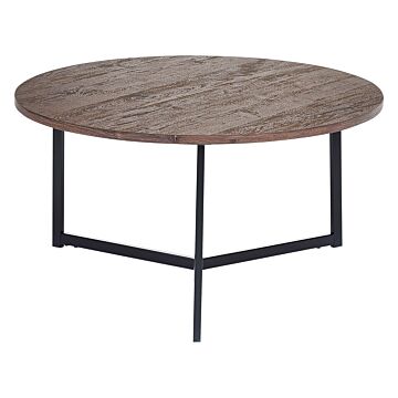Coffee Table Dark Wood With Black Mdf Top Metal Legs 80 Cm Industrial Round Living Room Beliani
