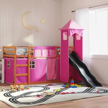 Vidaxl Bunk Bed Without Mattress With Slide And Curtains Pink 90x190 Cm Single