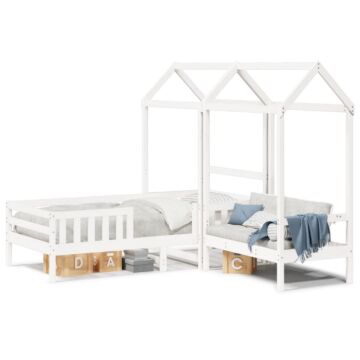 Vidaxl Bed And Bench Set With Roof White 80x200 Cm Solid Wood Pine