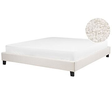 Eu Super King Size Bed 6ft Cream Beige Fabric Boucle Slatted Frame Without Headboard Beliani