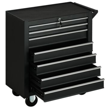 Durhand Roller Tool Cabinet Storage Chest Box 7 Drawers Roll Wheels Garage Workshop Matte Black